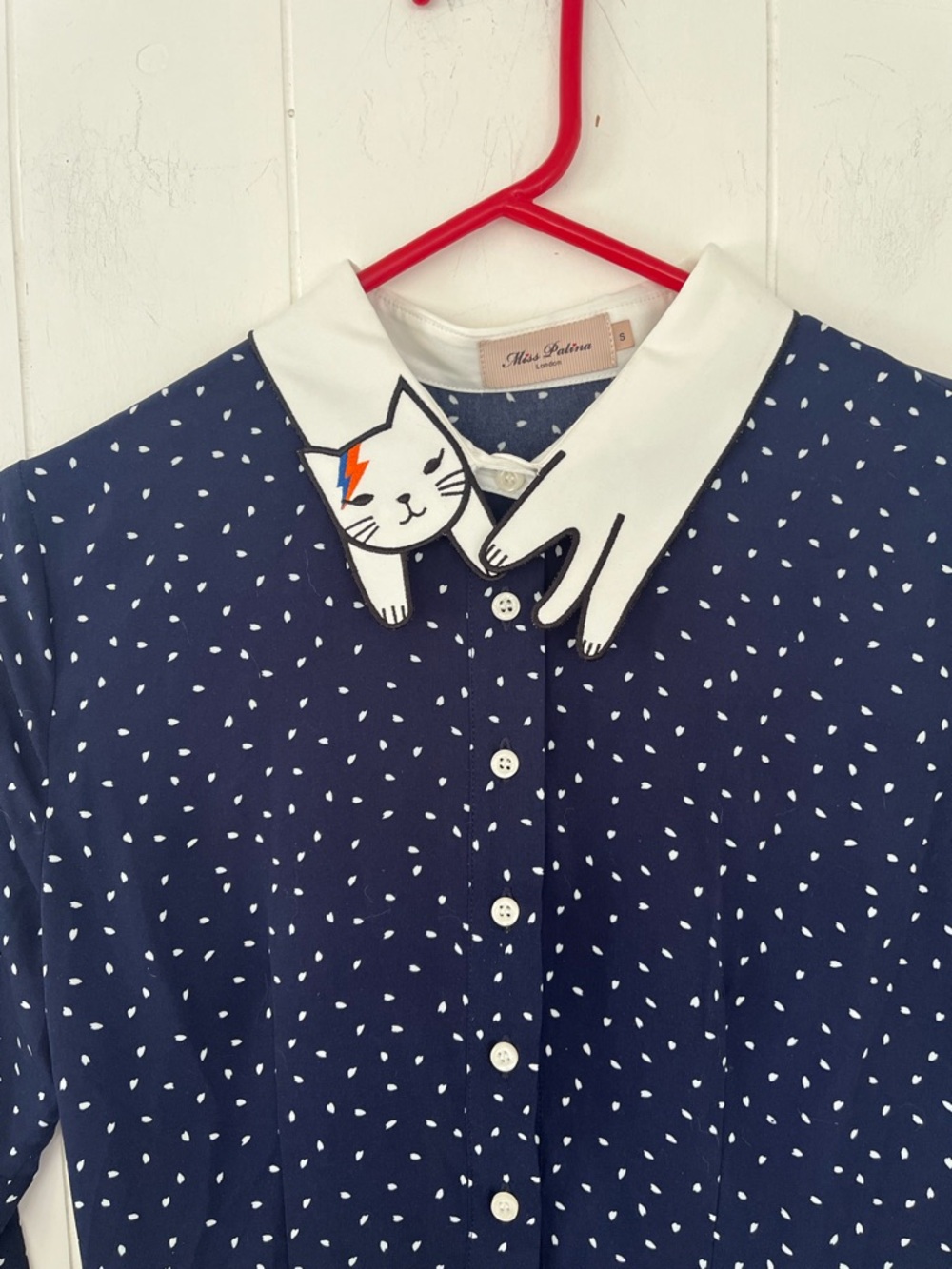 Miss Patina Bowie Long Sleeve Cat Dress Kitty Collar Size Small - Picture 14 of 14